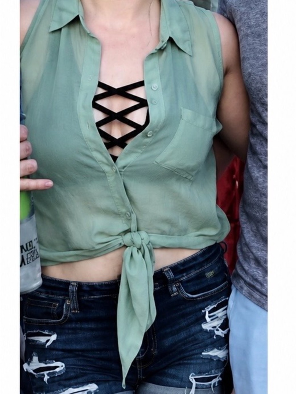 *3 for $15* Body Central Sage Green Tie-Front Sleeveless Crop Top